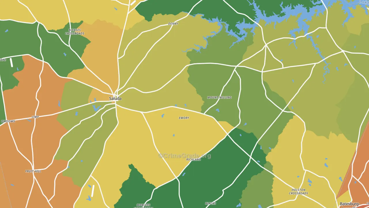 Saluda County, SC Map of Assault Rates
