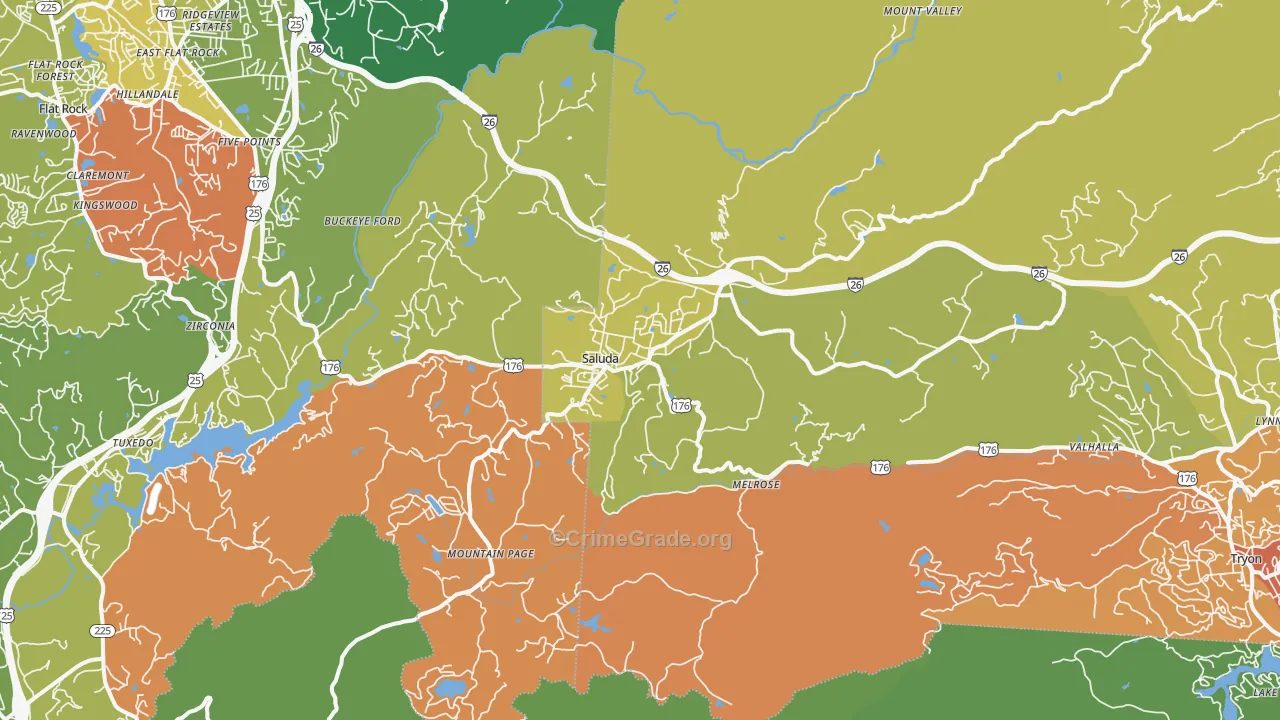 Saluda, NC Map of Assault Rates