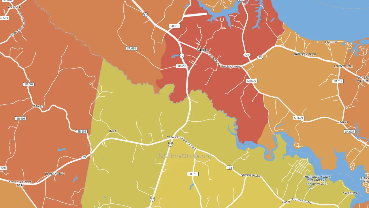 Saluda, VA Map of Assault Rates