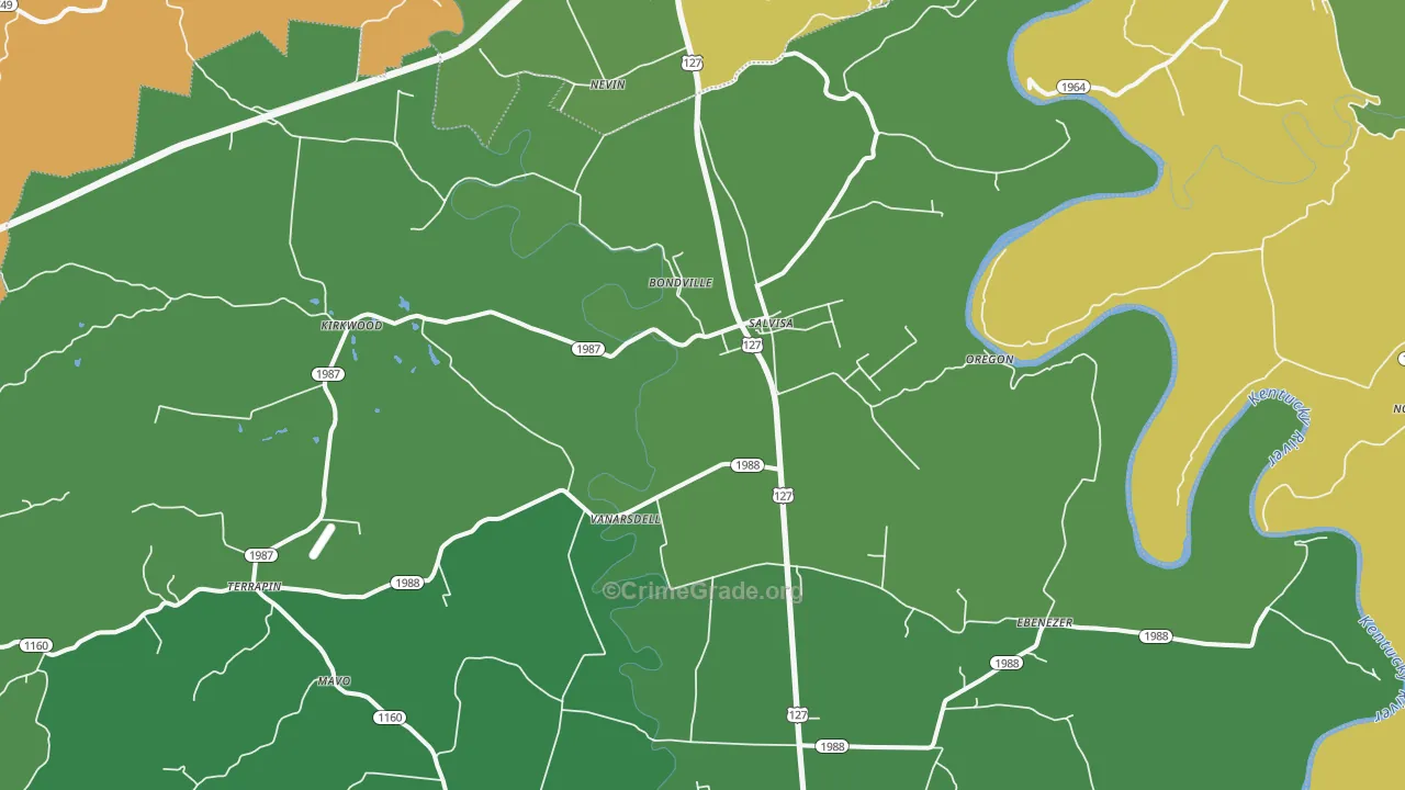 Salvisa, KY Map of Assault Rates