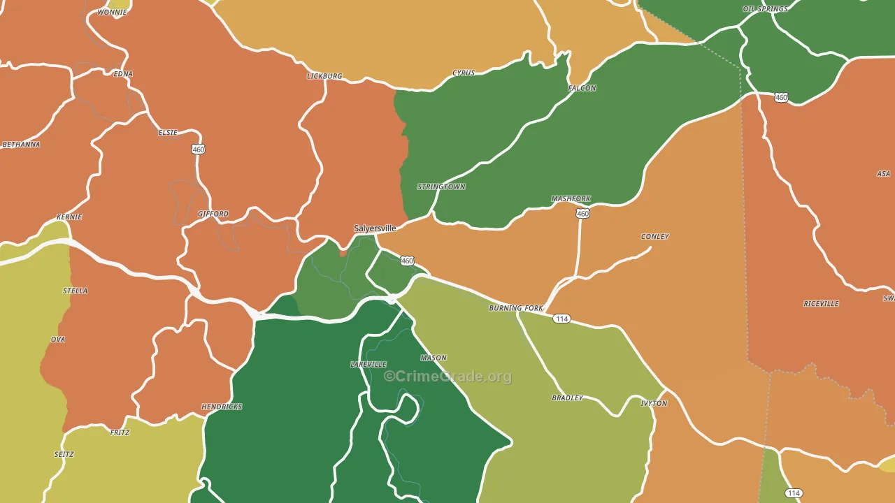 Salyersville, KY Map of Assault Rates