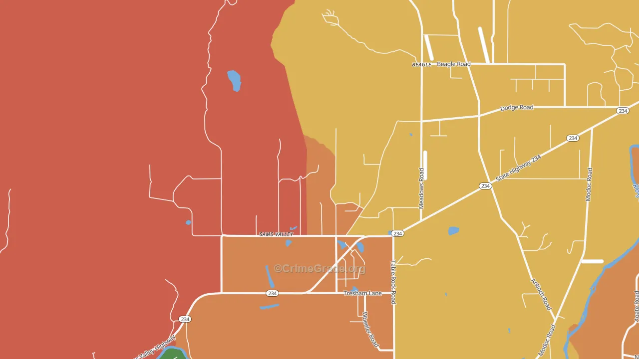 Sams Valley, OR Map of Assault Rates