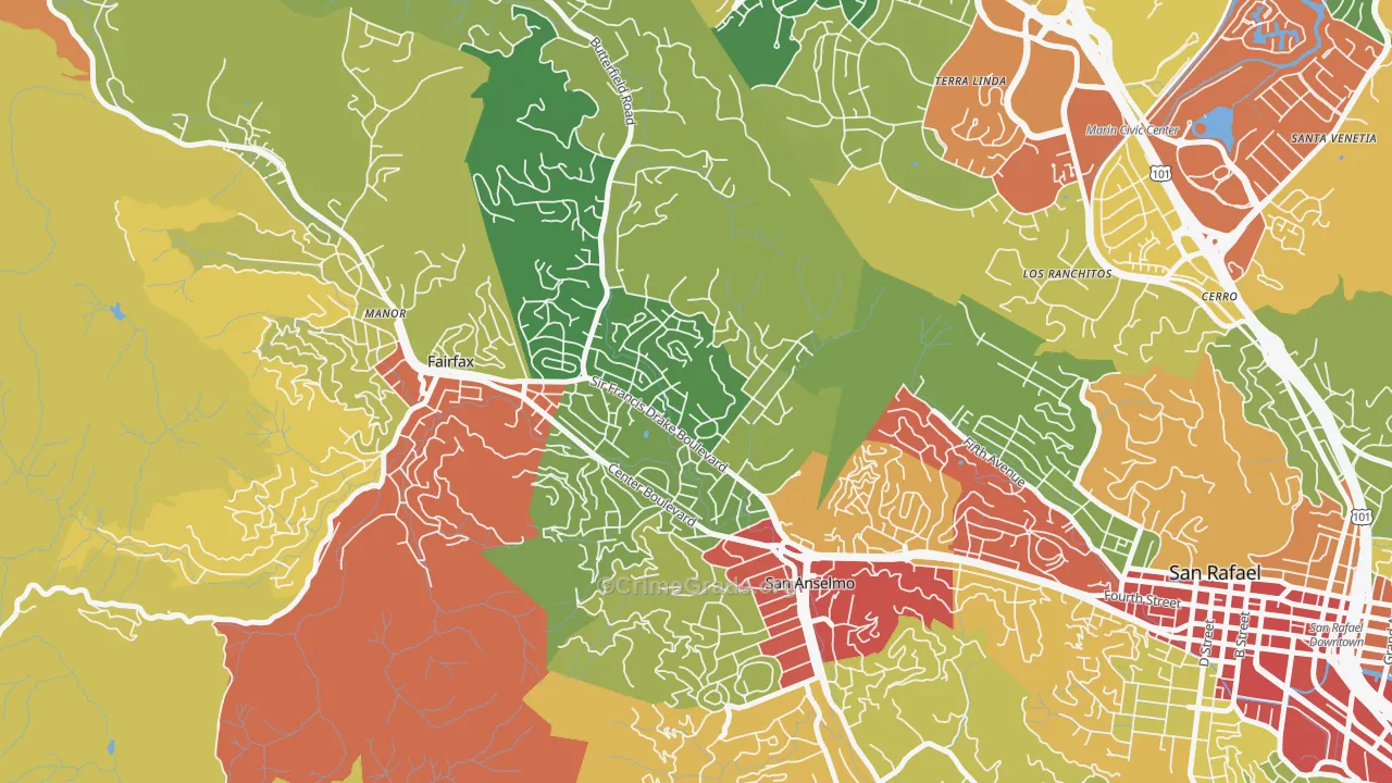 San Anselmo, CA Map of Assault Rates