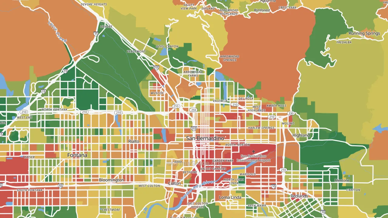 San Bernardino, CA Map of Assault Rates