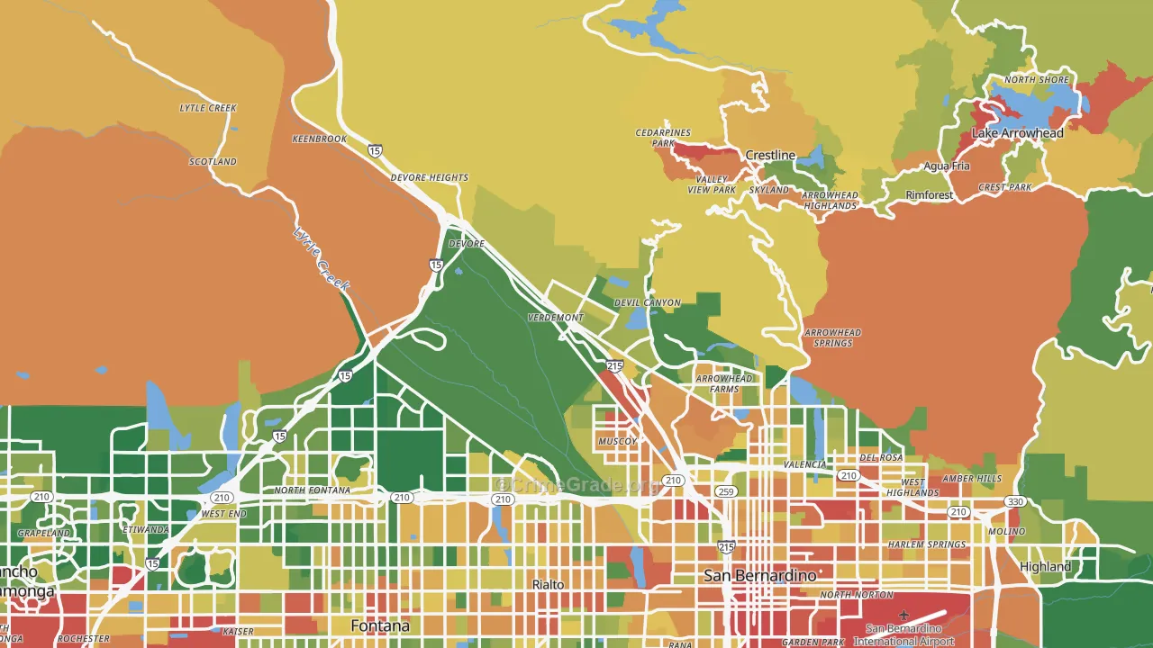 San Bernardino County, CA Map of Assault Rates