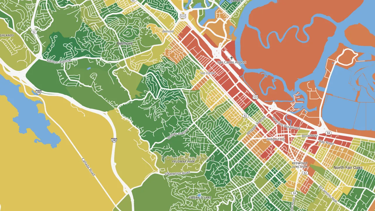 San Carlos, CA Map of Assault Rates