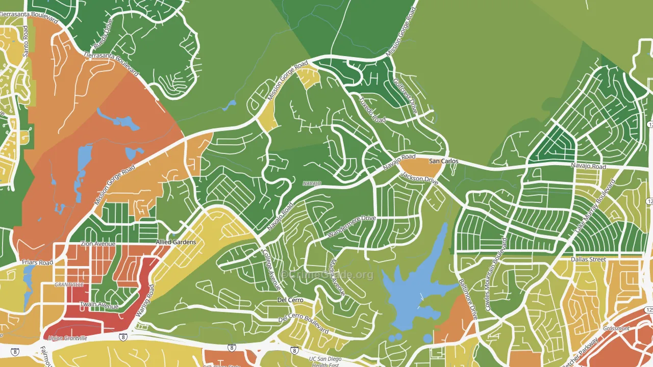 San Carlos, San Diego, CA Map of Assault Rates