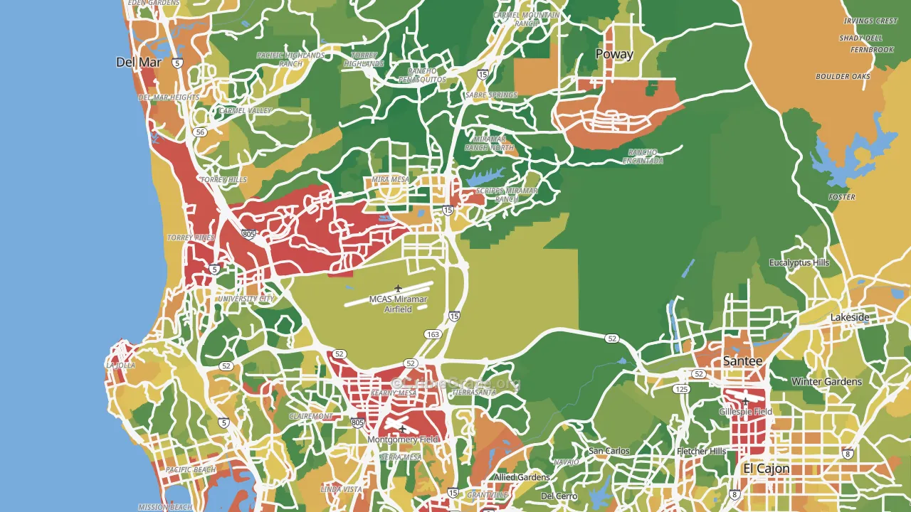 San Diego County, CA Map of Assault Rates