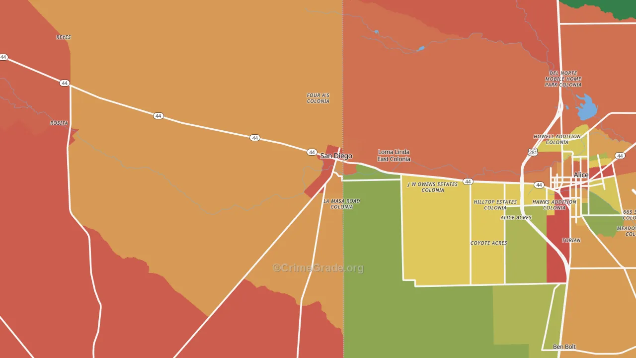 San Diego, TX Map of Assault Rates