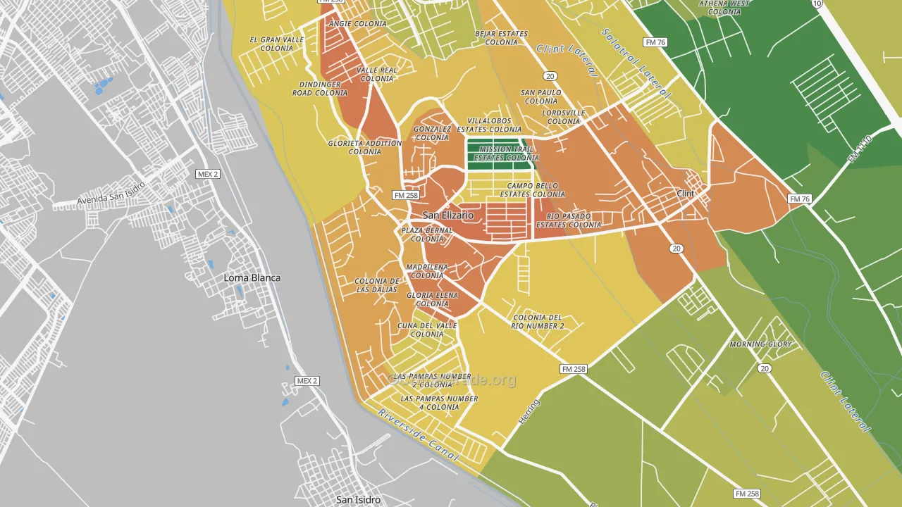 San Elizario, TX Map of Assault Rates