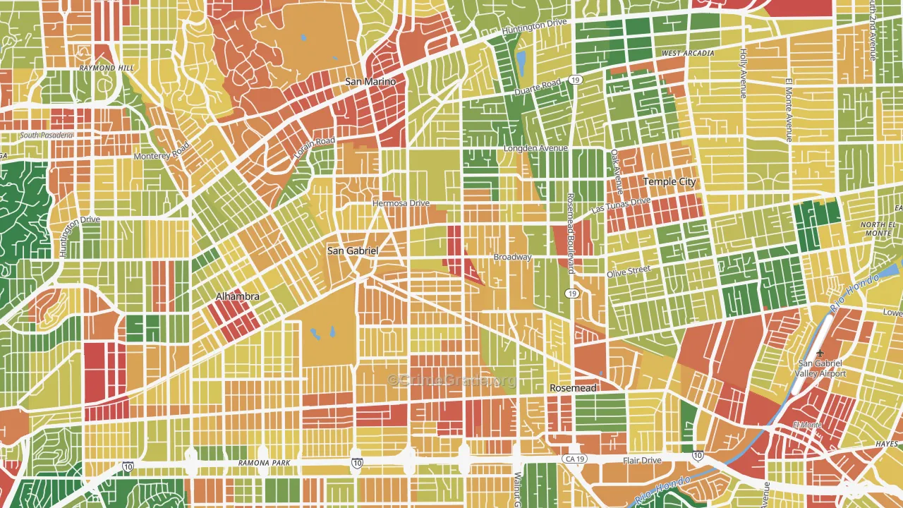 San Gabriel, CA Map of Assault Rates