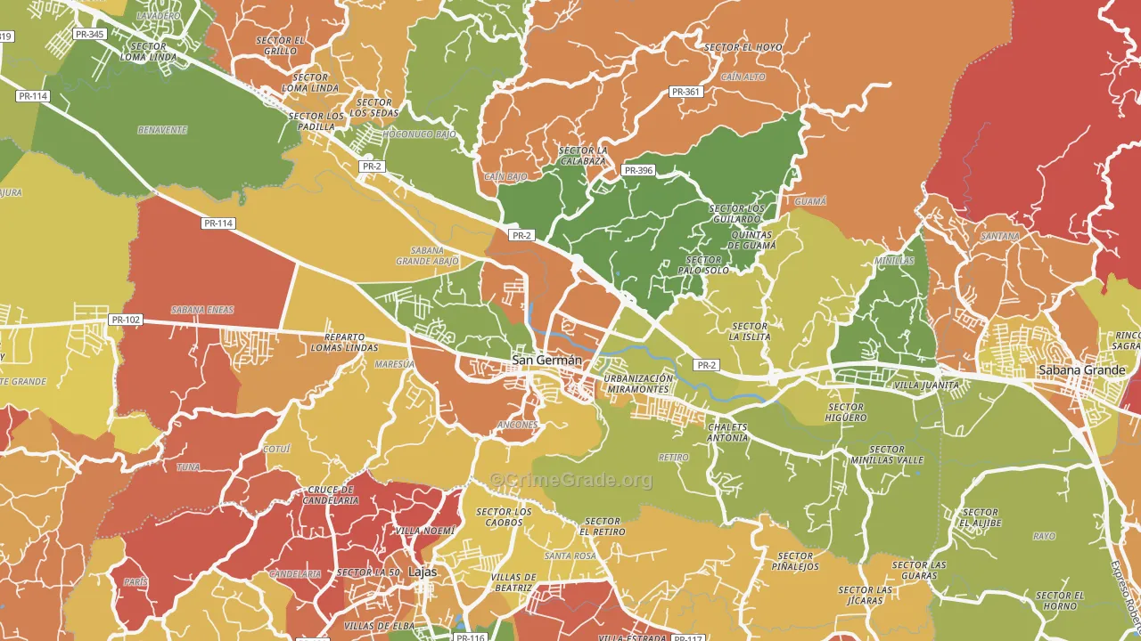 San German, PR Map of Assault Rates