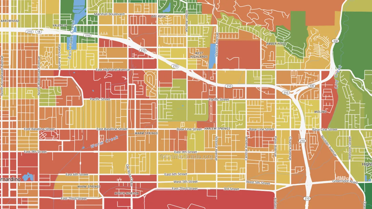 San Gorgonio, Highland, CA Map of Assault Rates