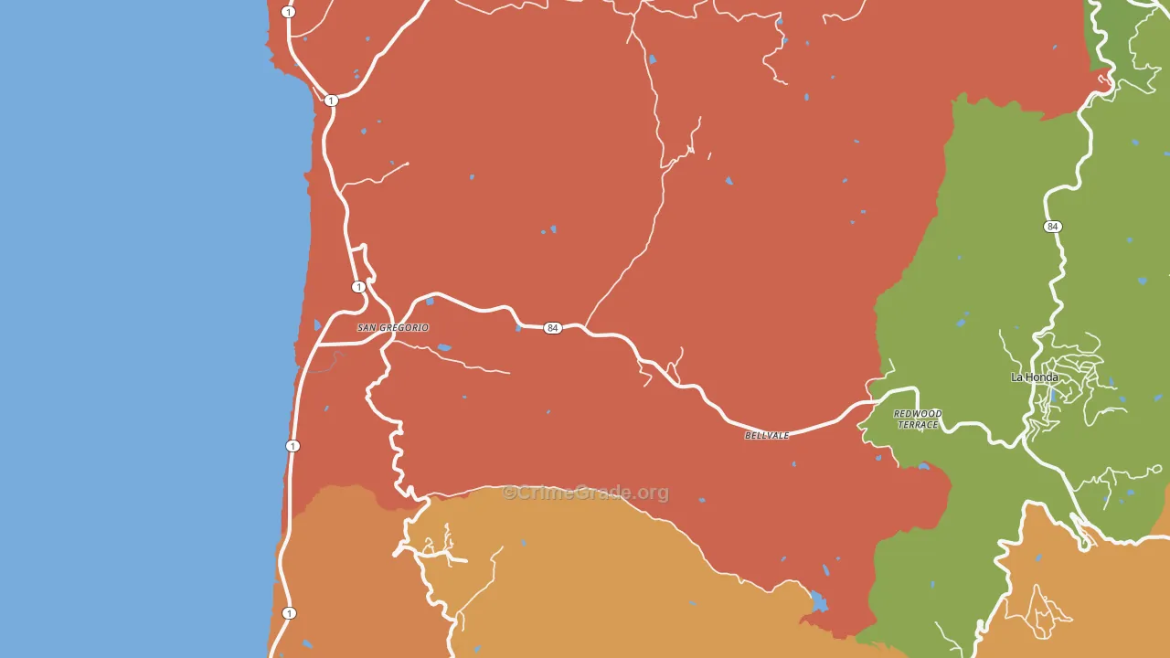 San Gregorio, CA Map of Assault Rates
