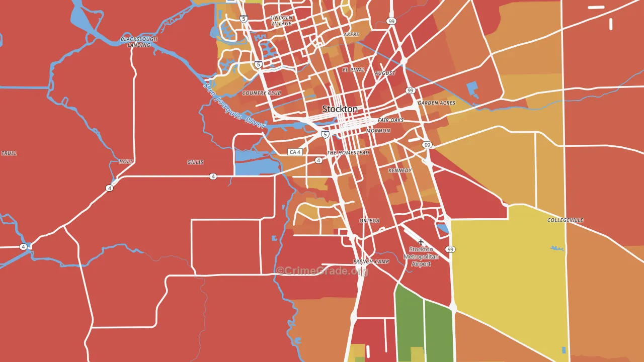 San Joaquin County, CA Map of Assault Rates