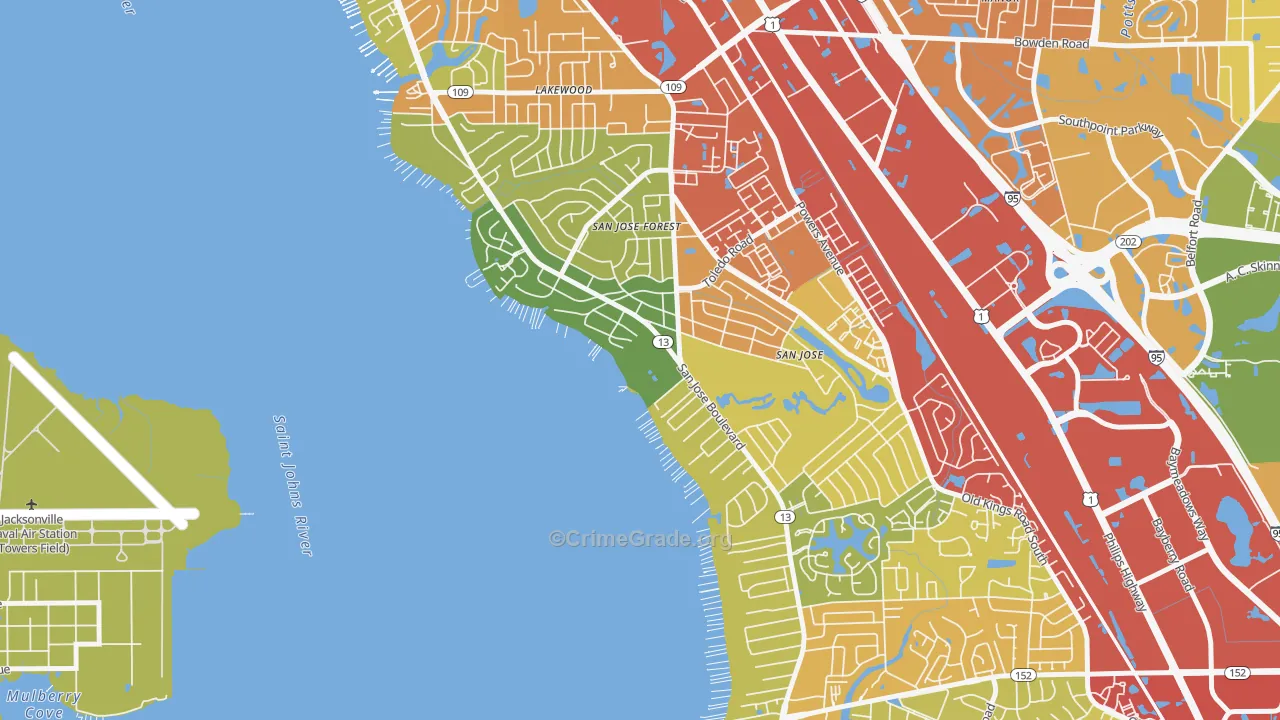 San Jose Forest, Jacksonville, FL Map of Assault Rates