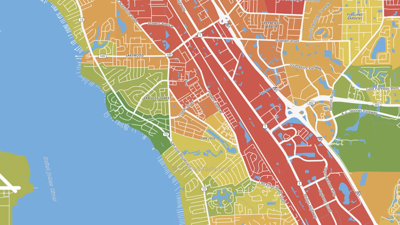 San Jose, Jacksonville, FL Map of Assault Rates
