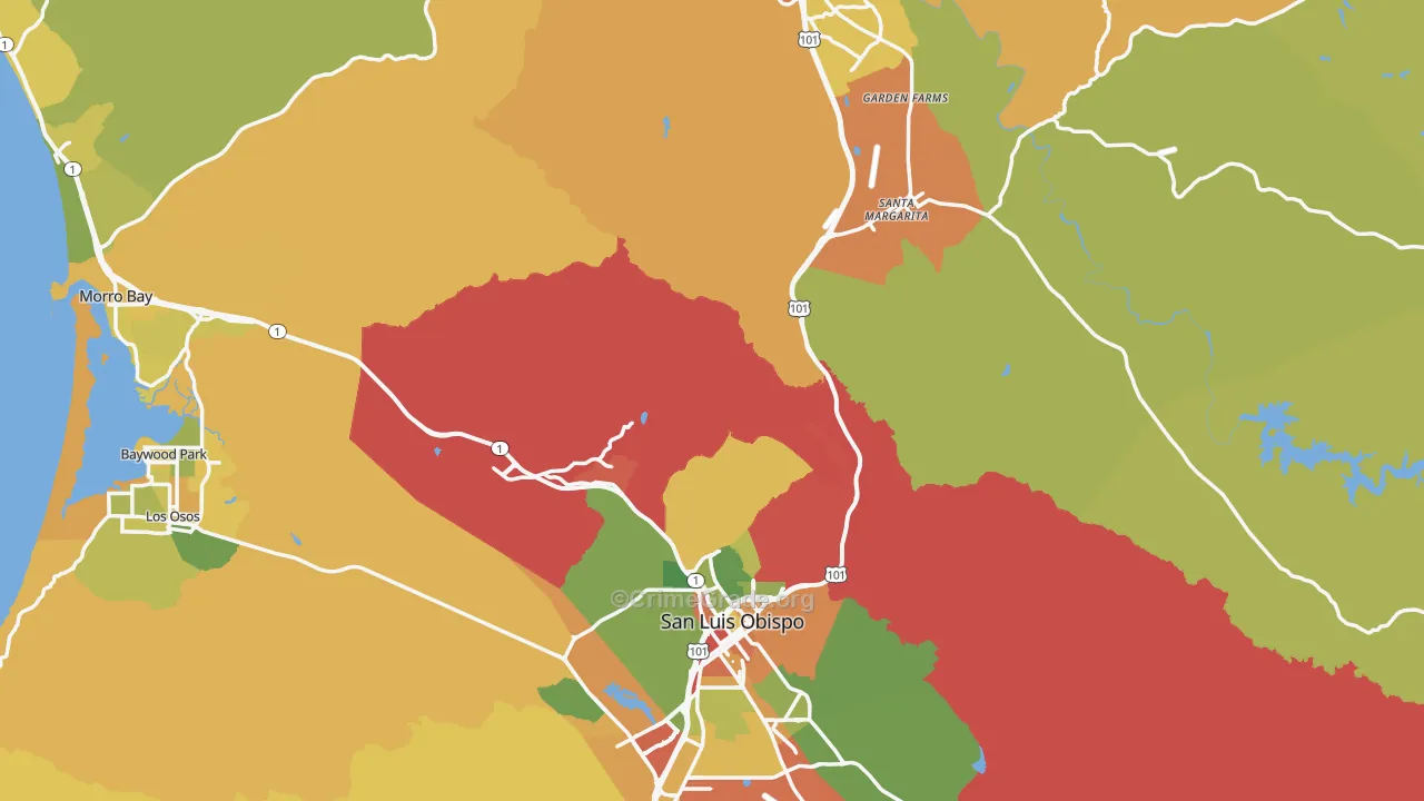 San Luis Obispo County, CA Map of Assault Rates