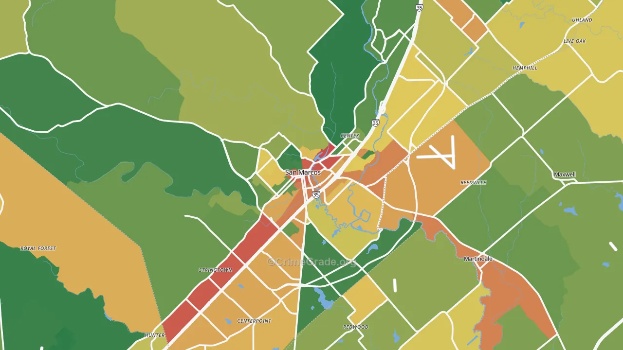San Marcos, TX Map of Assault Rates