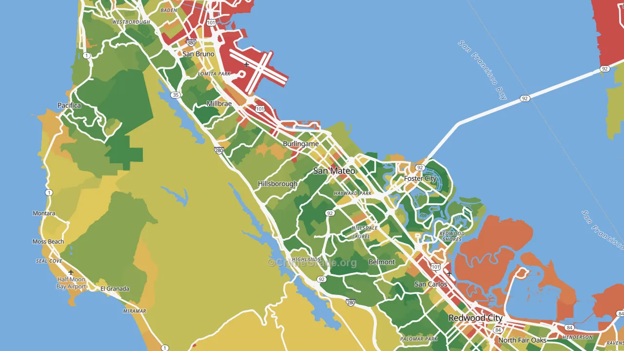 San Mateo County, CA Map of Assault Rates