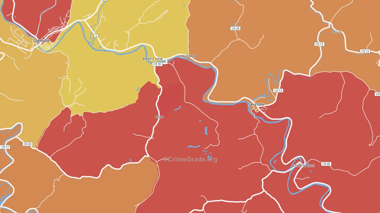 Sand Fork, WV Map of Assault Rates