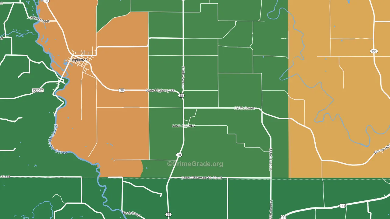 Sand Springs, IA Map of Assault Rates