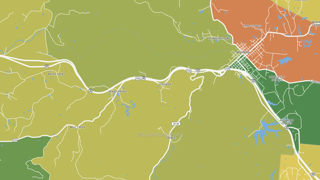 Sand Springs, TN Map of Assault Rates