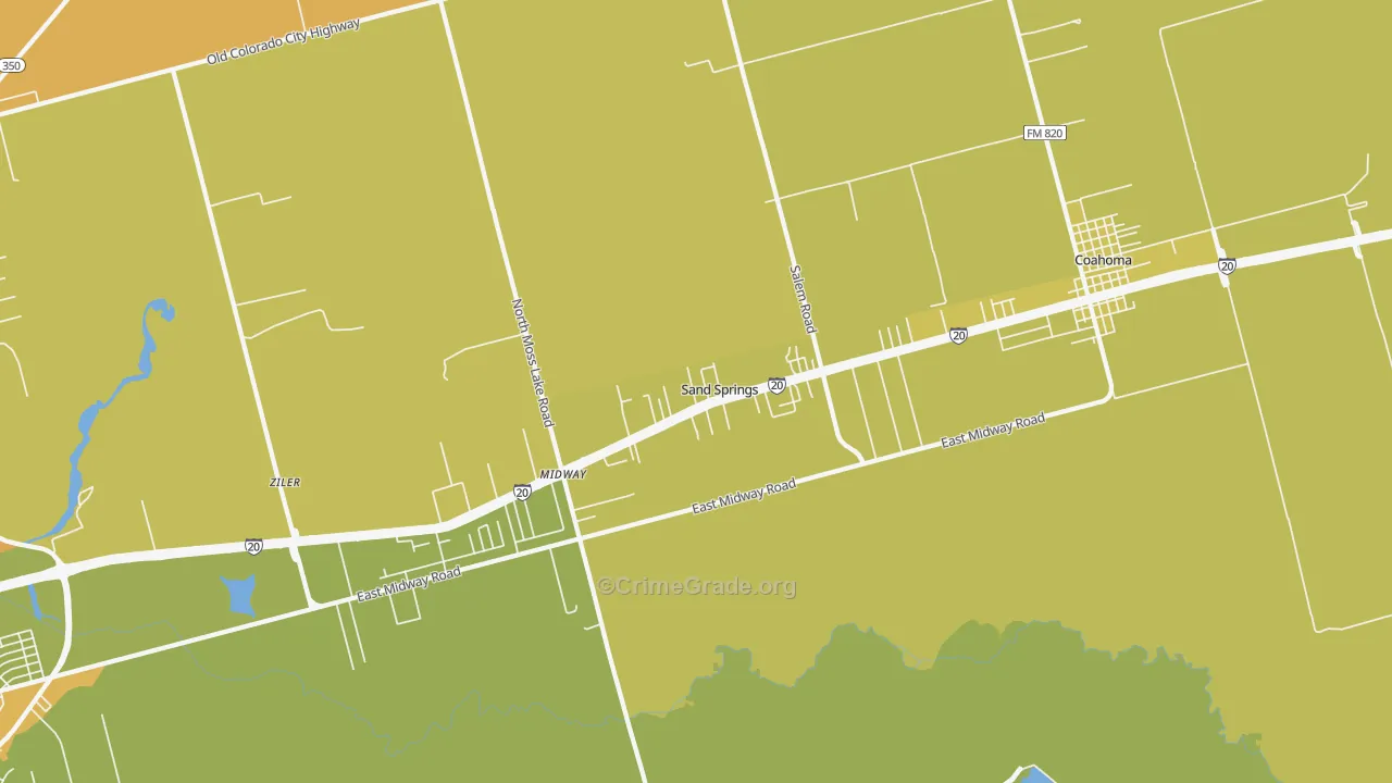 Sand Springs, TX Map of Assault Rates