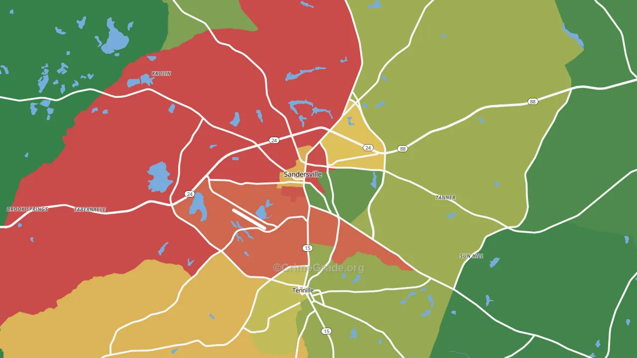Sandersville, GA Map of Assault Rates