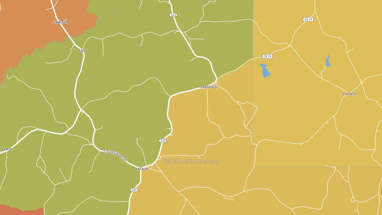 Sandfield, AL Map of Assault Rates