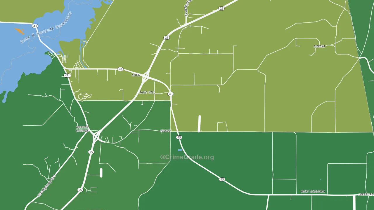 Sandhill, MS Map of Assault Rates