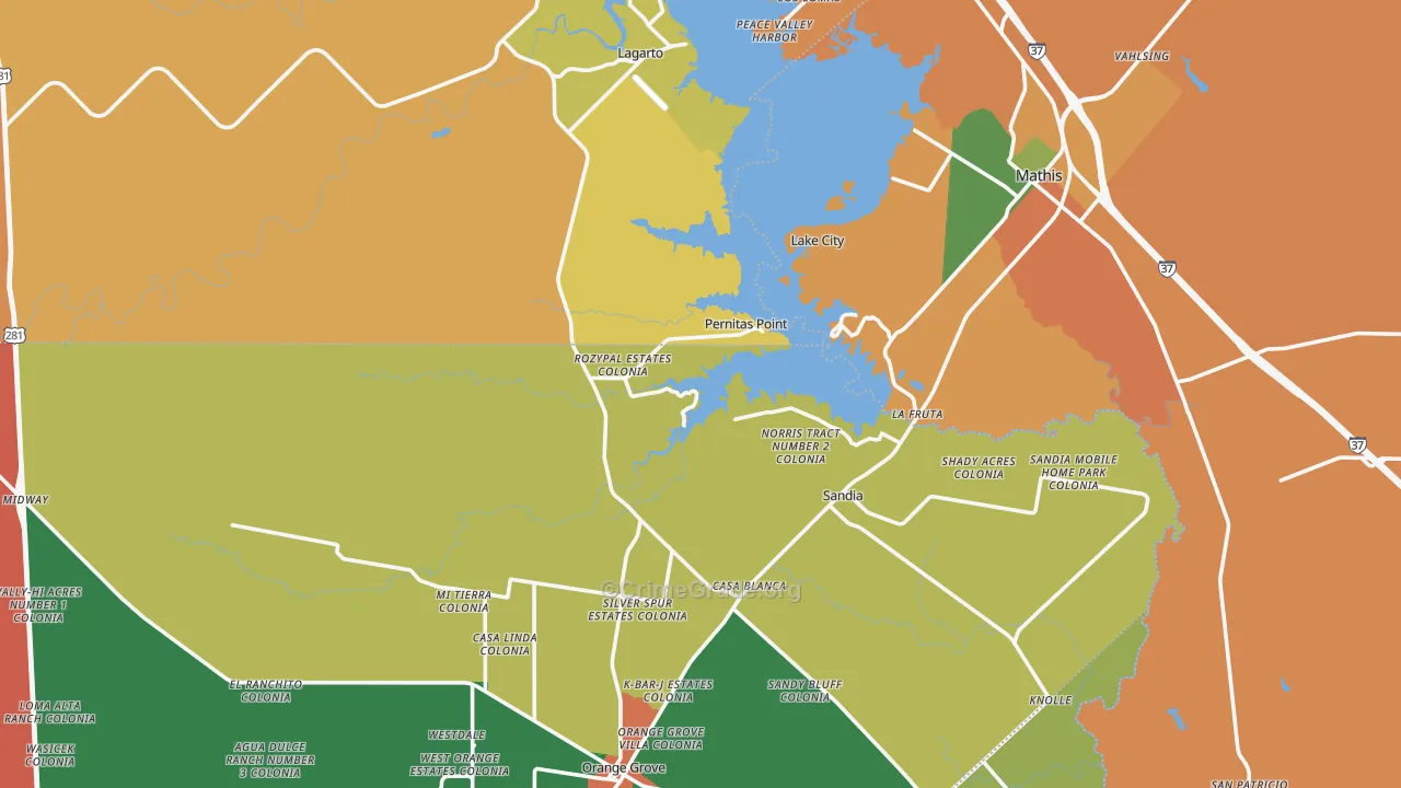Sandia, TX Map of Assault Rates