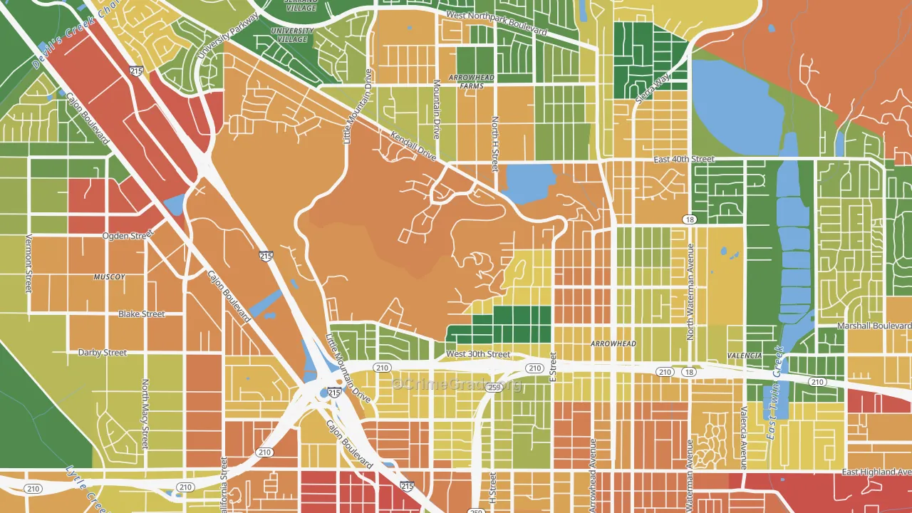 Sandin Hills, San Bernardino, CA Map of Assault Rates