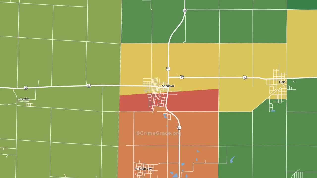 Sandoval, IL Map of Assault Rates