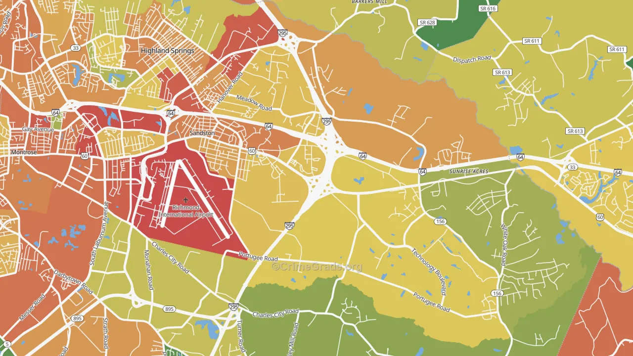 Sandston, VA Map of Assault Rates