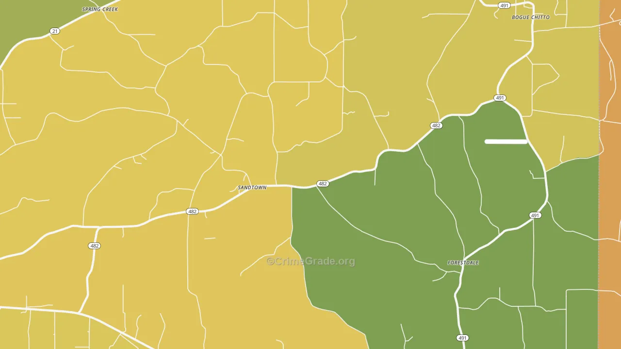 Sandtown, MS Map of Assault Rates