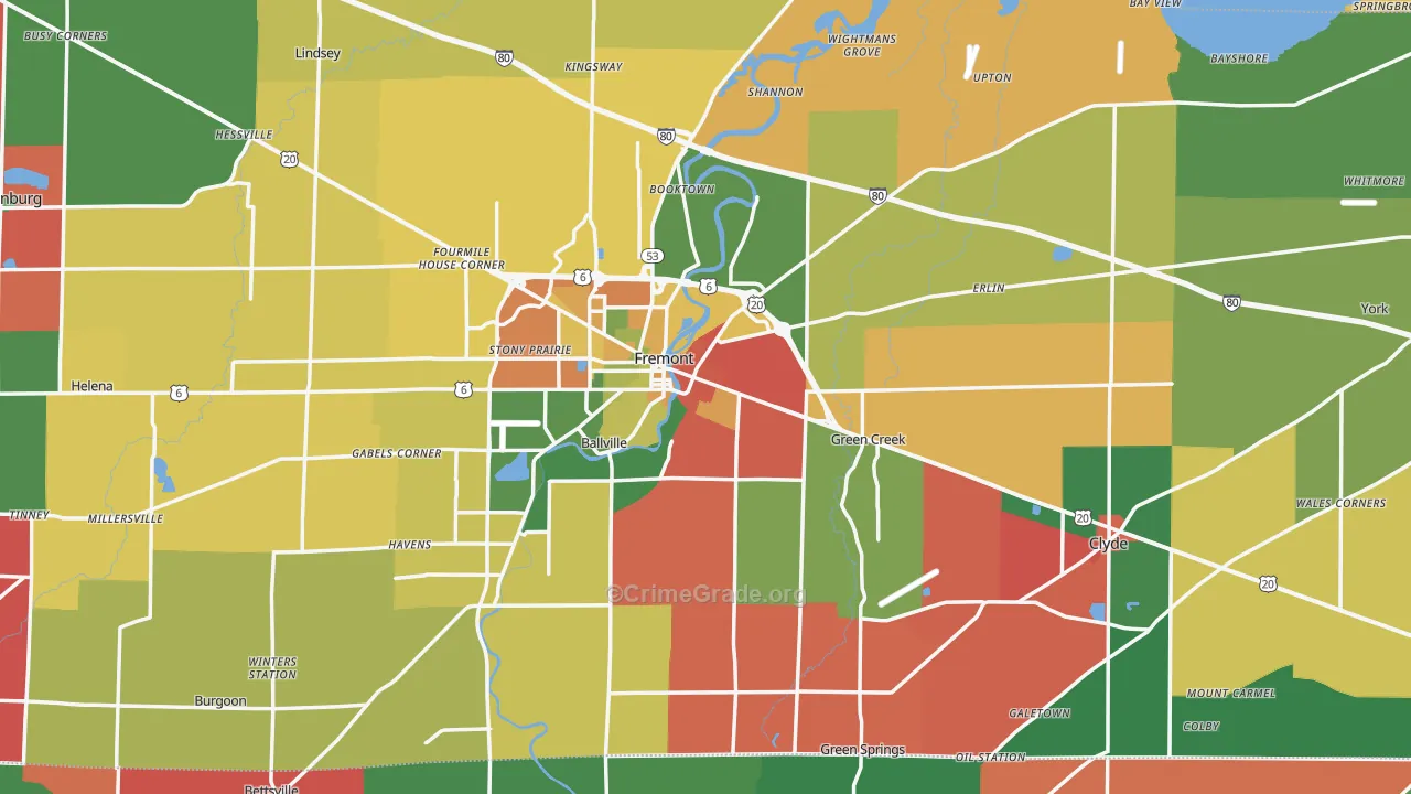 Sandusky County, OH Map of Assault Rates