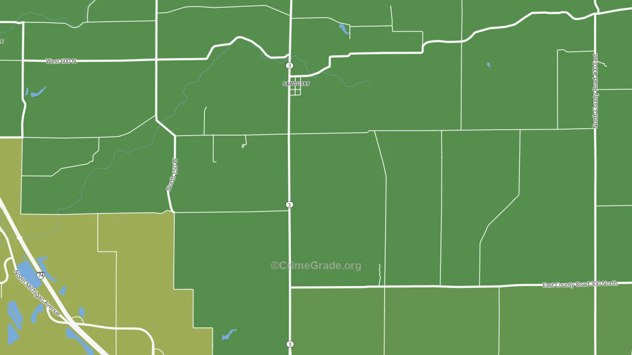 Sandusky, IN Map of Assault Rates