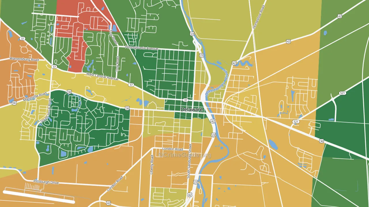 Sandusky Street Historic District, Delaware, OH Map of Assault Rates