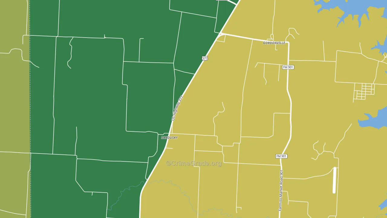 Sandusky, TX Map of Assault Rates