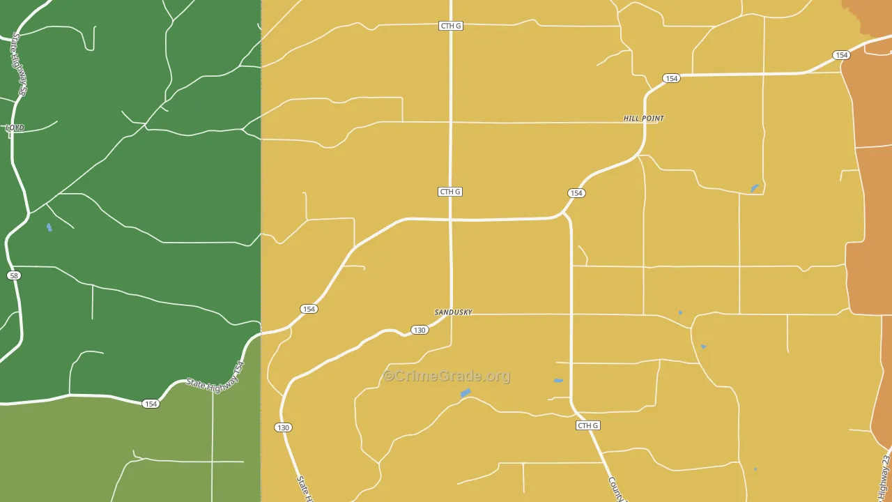 Sandusky, WI Map of Assault Rates