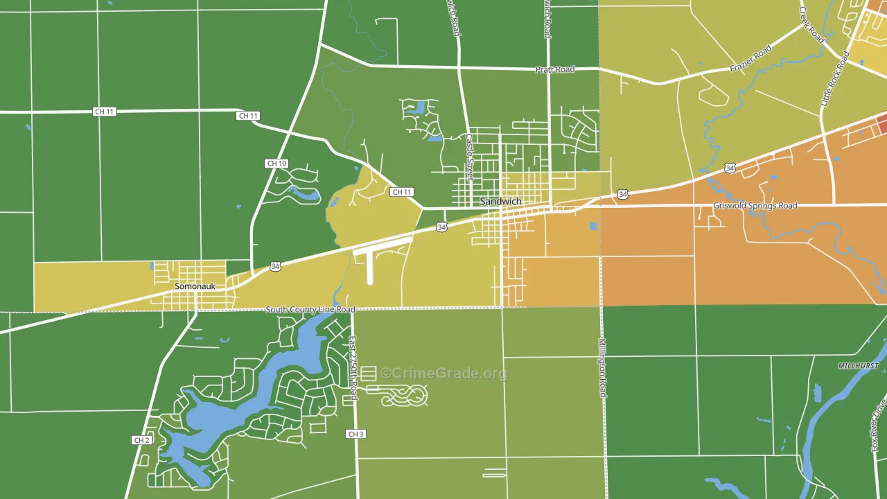 Sandwich, IL Map of Assault Rates