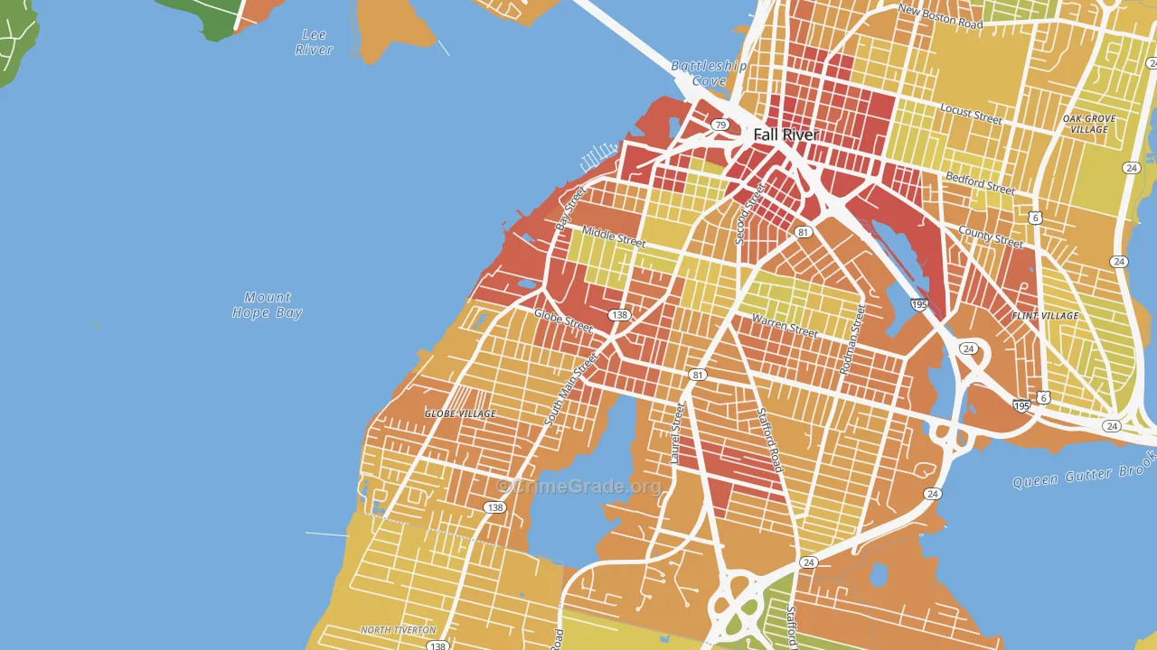 Sandy Beach, Fall River, MA Map of Assault Rates