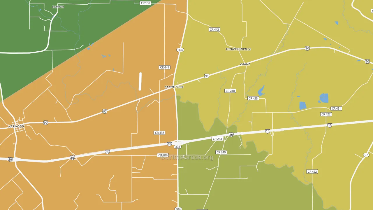 Sandy Fork, TX Map of Assault Rates