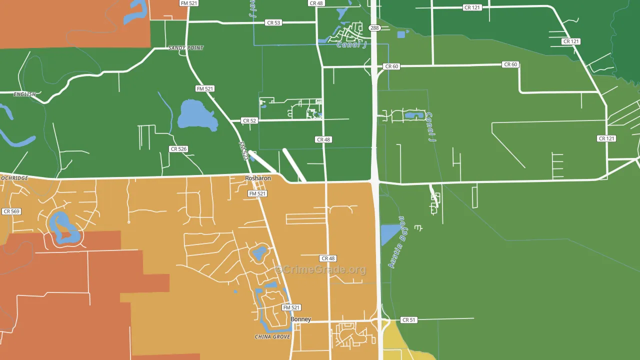 Sandy Point, TX Map of Assault Rates