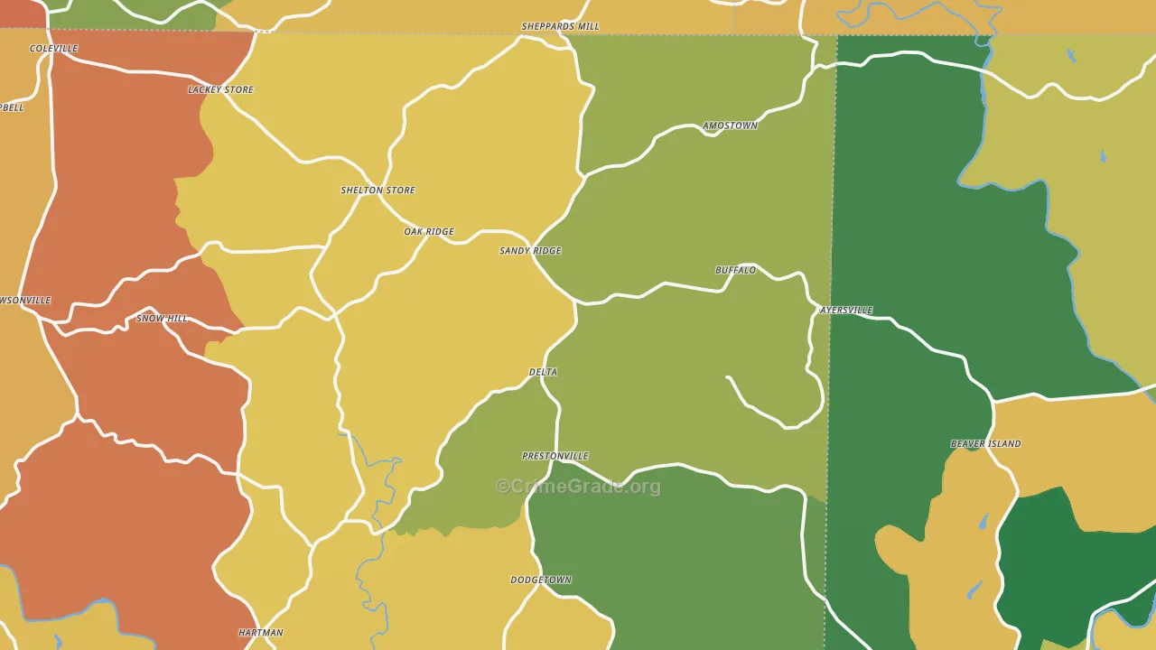 Sandy Ridge, NC Map of Assault Rates