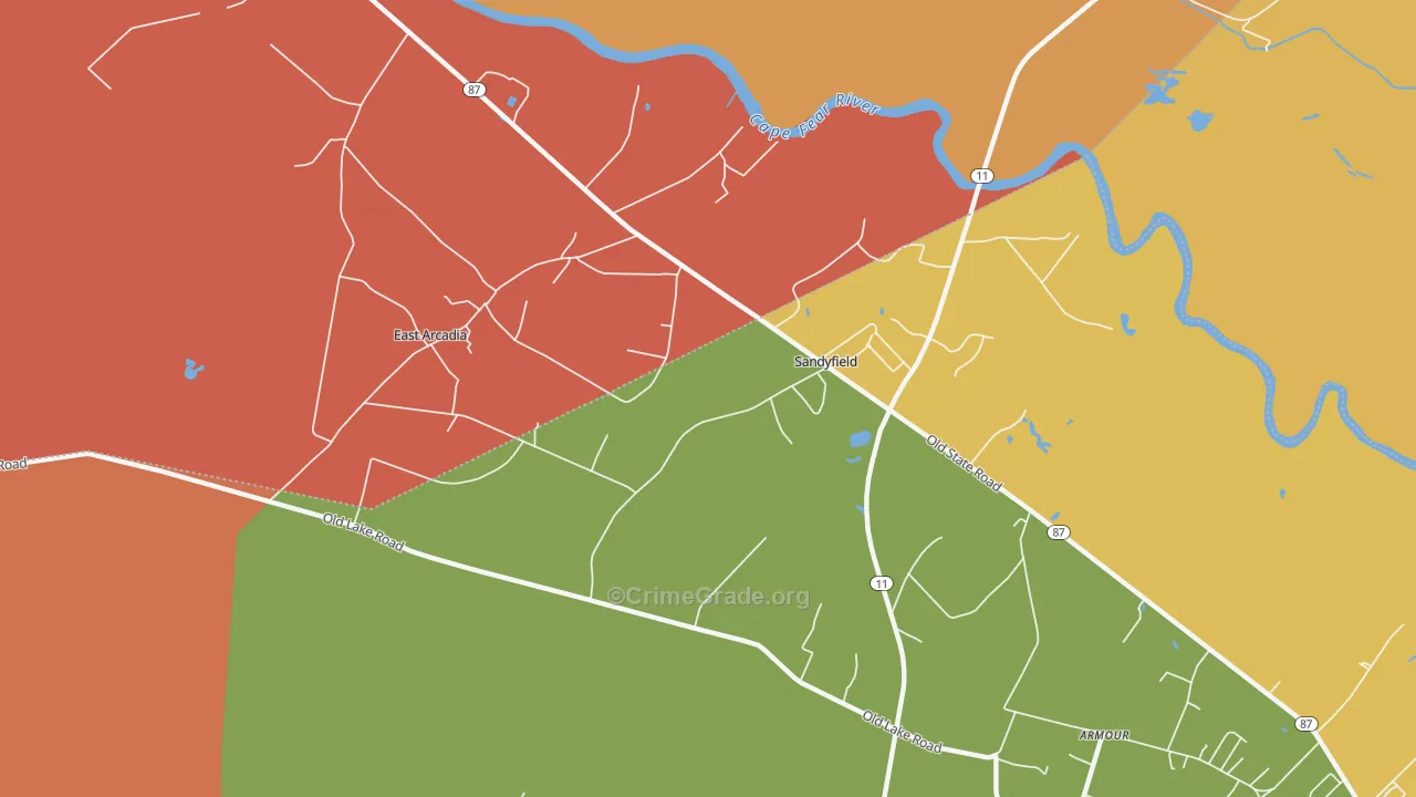 Sandyfield, NC Map of Assault Rates