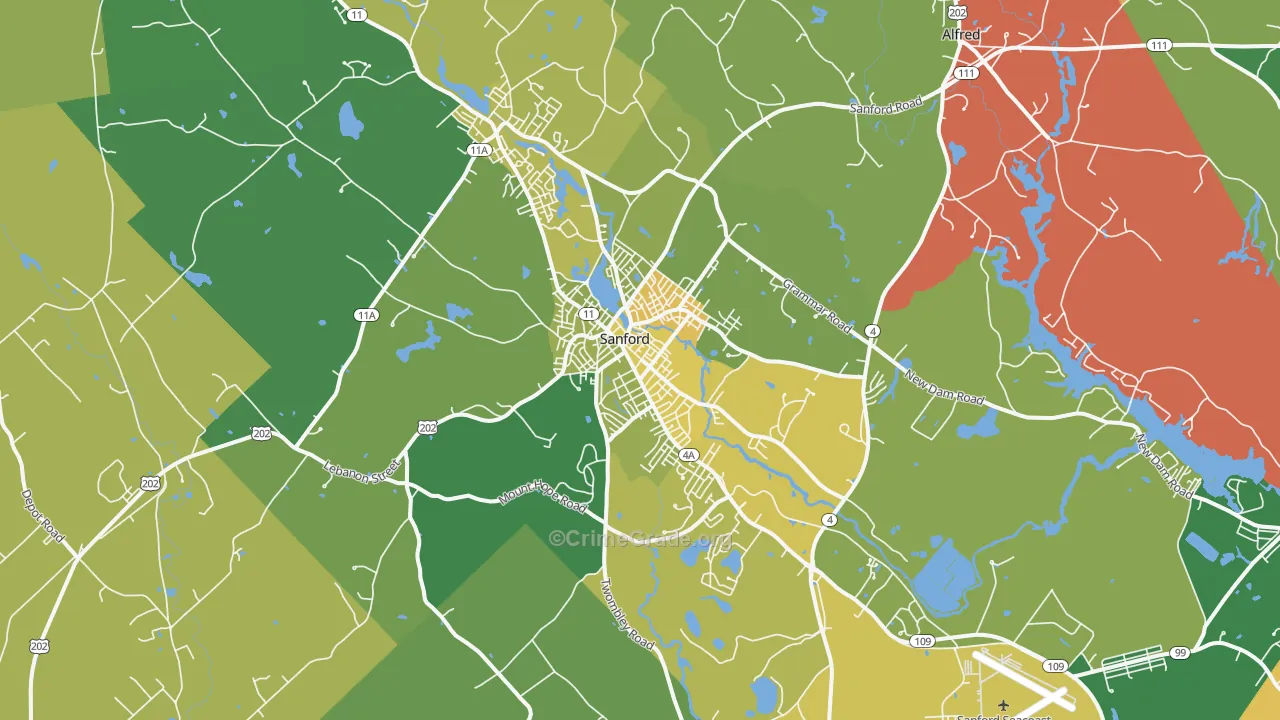 Sanford, ME Map of Assault Rates