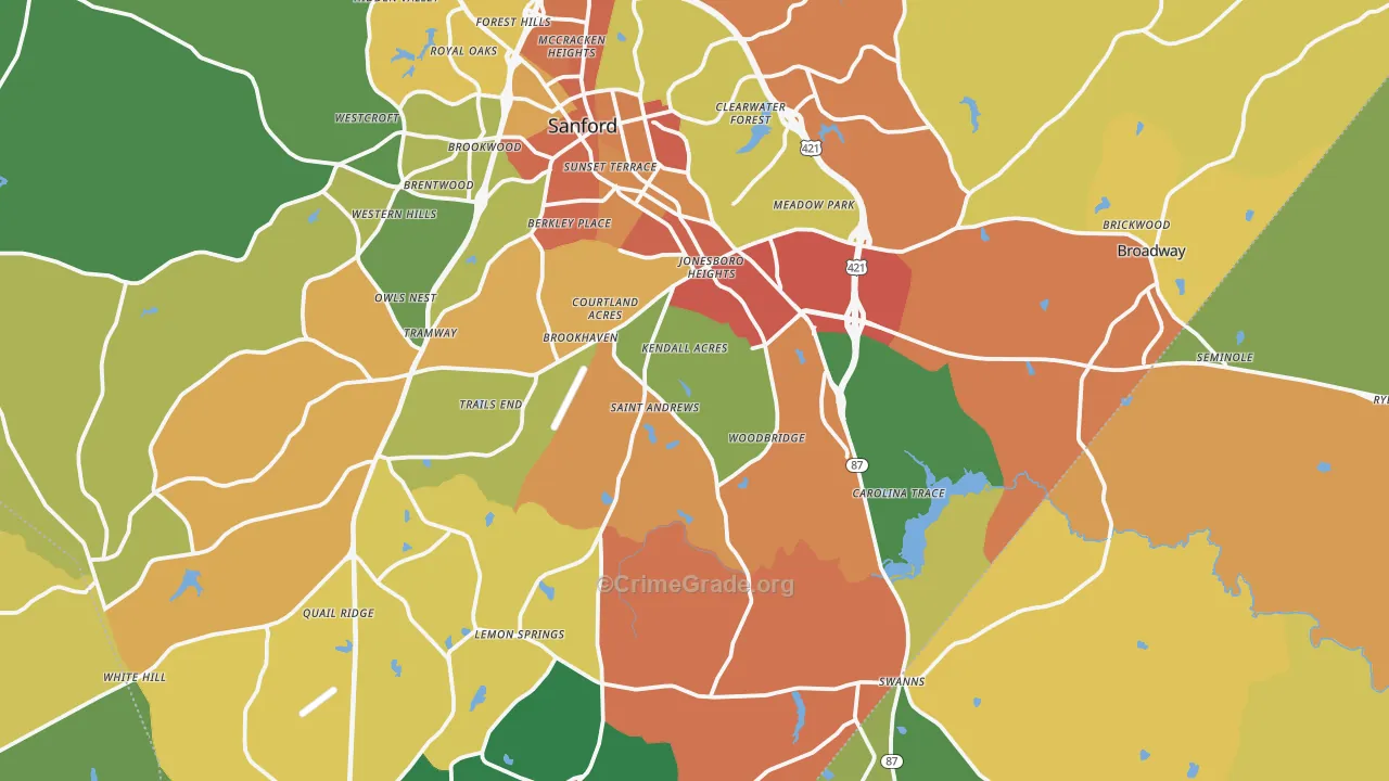 Sanford, NC Map of Assault Rates