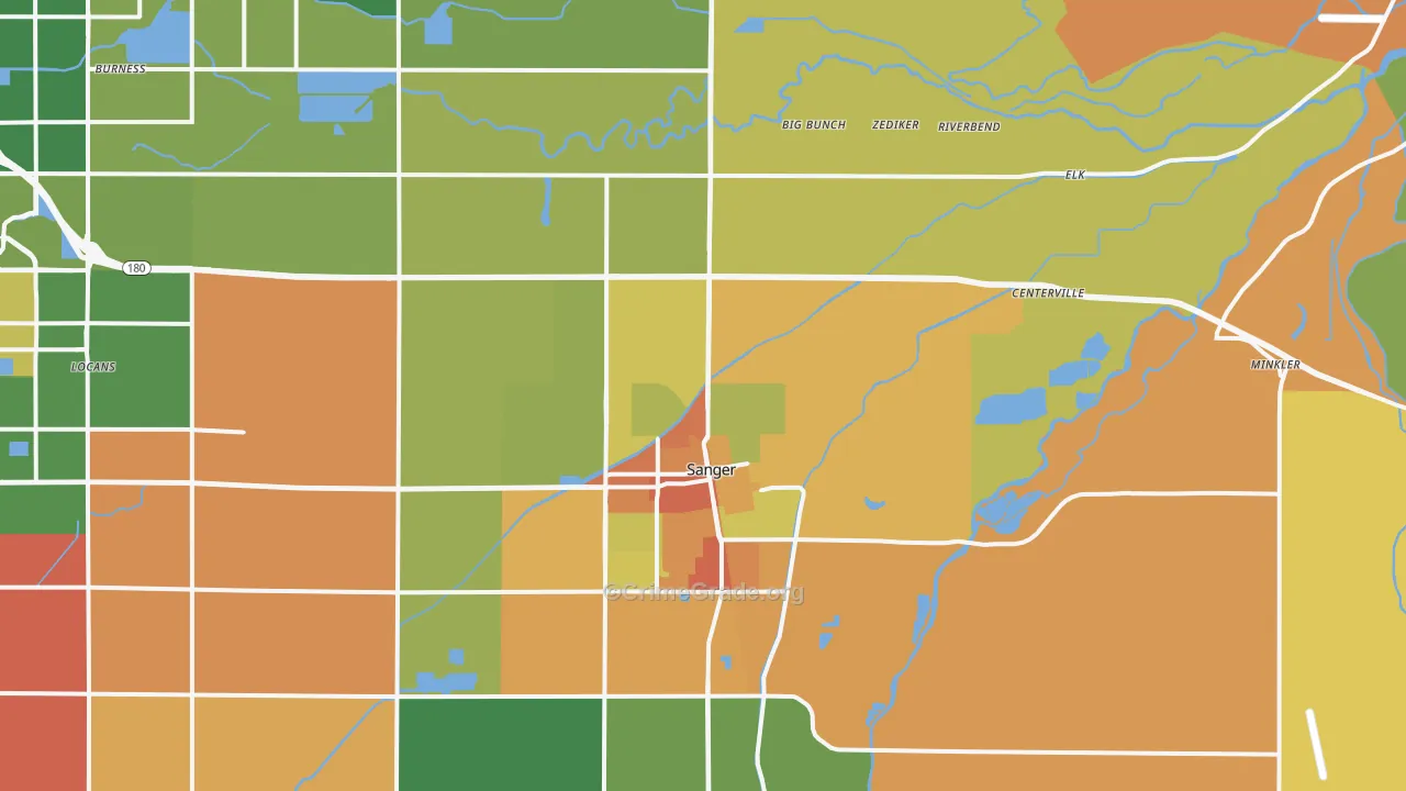 Sanger, CA Map of Assault Rates